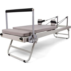 lwjunmm Pilates Reformer mājas, iesācējiem, salokāms Pilates mašīna iekārtas mājai, Pilates Reformer mašīna ar metāla atsperēm mājai, studijas apmācībai, bēšs, dubultā lietojuma veids