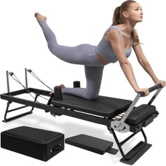 AVSMGP Pilates reformators mājās Regulējams salokāms Pilates reformators mājas spēka treniņiem, ideāls Pilatesa mīļotājiem, melns