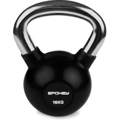 SPOKEY Svari Lux Kettlebell Profesionāls čuguna dzelzs gumijas pārklājums Kettlebell ar hromētu rokturi, melni Kettlebell, profesionāli Kettlebell atsvari spēka treniņiem (16)