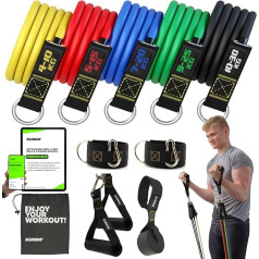 Fitness Bands Set with 5 Resistance Bands up to 100 kg, Elastic Bands for Strength Training, Elastic Bands and Instructions for Training, Expander for Chest Muscles, Resistance Bands, High