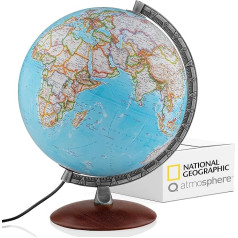 Q atmosfēra® National Geographic Verve Classic Apgaismots globuss - 30 cm globuss ar politiski-fizikālo kartogrāfiju vācu valodā, apgaismots, ar rotējošu koka pamatni un metāla meridiānu