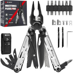 Dāvana vīriešiem, BIBURY Multitools, āra Multi Tool saliekamās knaibles ar uzlabotām šķērēm un skrūvgriezi, nerūsējošā tērauda multitools ar neilona somu, Ziemassvētku dāvanas tētim