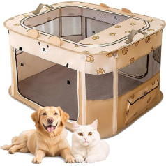 ALLSOPETS Foldable Pet Hutch Portable Cat Playpen Dog Tent Dog Cage for Dog Puppy Outdoor Enclosure Dog Box Rabbit Kennel with Portable Handbag (Brown Bear, XXL)