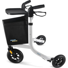 Healthbazaar Rollator ar 3 riteņiem senioriem, salokāms staigulītis ar noņemamu paplāti un uzglabāšanas somu, 6 līmeņu regulējams augstums, 10 collu priekšējie riteņi, neredzama bremžu līnija