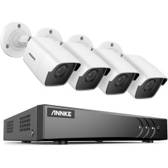 ANNKE Uzraudzības kameru komplekts ar 4 x 5MP āra kamerām, novērošanas sistēma ar 8 kanālu H.265+ DVR, USB 3.0 dublējumkopiju, EXIR nakts redzamība, PC programmatūra, mājas HD sistēma ar pārlūkprogrammu, bez HDD