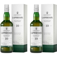 Laphroaig 10 Jahre | Islay Single Malt Scotch Whisky | einzigartig rauchig-torfiger Geschmack, 40% vol, 700 ml (Die Geschenkverpackung kann variieren) (Packung mit 2)