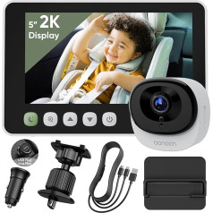 bonoch 2K Baby Camera Car USB C with Full Crystal Night Vision, 5 Inch Baby Car Mirror with Camera for Back Seat Facing, Easy Setup, 4x Zoom, USB Powered, Air Vent Mount