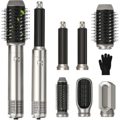 A Semai 6-in-1 Air Styler komplekts ar 1000 W matu fēnu, apaļu suku, siltā gaisa suku, automātisko matu žāvētāja suku, matu iztaisnošanas, žāvēšanas, cirtas matu formas matu suku visiem matu tipiem - sudraba krāsā