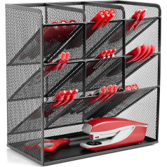 Ameco galda organizators zīmēšanas ierīcēm, 10 nodalījumi, elegants organizators, birojam, mājai, metāla režģis, melns, izmēri 27 x 14 x 28 cm