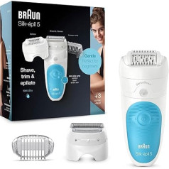 Braun Silk-épil 5 sieviešu epilators epilācijai / matu noņemšanai, iekļauts skūšanās un trimmera piederums, 5-605, balts/ tirkīza krāsā