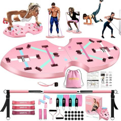 LALAHIGH Push Up Board, Portable Home Workout Equipment for Women and Men, 30 in 1 Home Gym System with Pilates Bar, Resistance Band, Booty Bands, Push Up Stand for Body Shaping - Pink Series