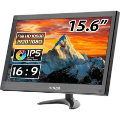 HTNZIR 15,6 collu pārnēsājamais monitors Mazs datora monitors 1920 x 1080P 99% sRGB ar HDMI/VGA/BNC/AV/USB/AV, iebūvētiem skaļruņiem, VESA stiprinājums, LED monitors datoram, klēpjdatoram un datoram