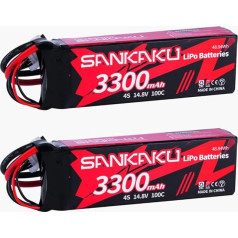 SANKAKU 3300 mAh 4S Lipo akumulators 14.8 V 100C RC akumulators ar XT60 kontaktdakšu RC lidmašīnai kvadrakopteram helikopteram FPV dronam Pack of 2