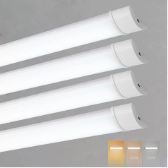 Sundertech LED plaukts 120cm (Pack of 4) neona LED 34W 3750lm (Warm White 3000K/Neutral 4000K/Cool White 6500K) LED caurule garāžām, noliktavām, autostāvvietām, birojiem, darbnīcām, virtuves apgaismojumam.