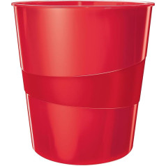 Leitz WOW 52781026 Papīra atkritumu urna, 6 gab., 15 litru tilpuma atkritumu urna birojam, mājai, skolai, ar pastiprinātu malu drošai atkritumu maisu piestiprināšanai, gluda iekšējā virsma, plastmasas, sarkanā krāsā