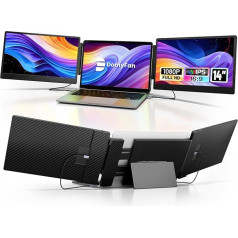 domyfan 14 collu portatīvais monitors klēpjdatoram, 1080P FHD trīskāršs klēpjdatora ekrāna pagarinājums, HDMI/USB-A/Type-C Plug and Play, ar Windows/Mac/Android/Chrome/Switch/PS5