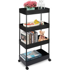 Slim Storage Cart with 4 Tiers, Rolling Utility Storage Trolley, Mobile Shelf, Rollable Bathroom Trolley, Pull Out Storage Rack for Kitchen, Office, Laundry Room, Narrow Places