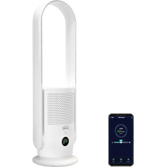 djive ARC Casual 2-in-1 gaisa attīrītājs un ventilators bez rotatora ar HEPA 14 filtru un UV-C gaismu, App Control, Smart Home Alexa & Google Home, bērniem drošs, guļamistabai un dzīvojamajam rajonam, birojam, tīrs, balts