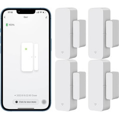 WiFi durvju sensors, viedo durvju logu sensors, bezvadu logu sensors, reāllaika trauksmes sensors, saderīgs ar Alexa, Google Assistant, drošības durvju, biznesa ielaušanās trauksmes sensors (4 Pack)