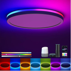 Viedā griestu gaisma RGB, LED griestu gaisma, 24 W, 16 miljoni DIY krāsu, saderīga ar Alexa un Google Assistant, RGB griestu LED gaisma guļamistabai, viesistabai, apaļa, 30 cm, apaļa