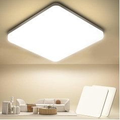 OUILA LED griestu gaisma, 20 W griestu gaisma virtuvei, vannas istabai, dzīvojamai istabai, pagrabam, gaitenim, IP44 ūdensizturīga, 2000 lm, 4000 K, dabiski balts apgaismojums, kvadrātveida, 22 cm x 22 cm, 2 gab. iepakojumā