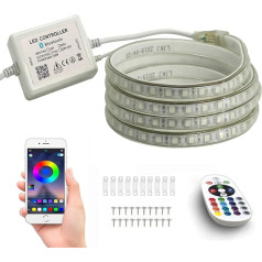 FOLGEMIR 8 m RGB LED lente, Bluetooth kontrolēta lente, 220 V dimmable Fairy Lights, 5050 SMD 60 LEDs/m, krāsu maiņa LED lente, ūdensizturīga gaismas caurule ar transformatoru un 24 taustiņiem IR tālvadības pults