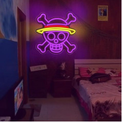 PILOYINDE One Piece Neon Sign Anime Ruffy LED neona gaismas sienas apdare Violeta One Piece Neon Sign Piemērots guļamistabas apdare Anime LED Sign Piemērots Ziemassvētku dāvanas Party Decoration