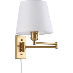 B-LED BARCELONA LED BarcelonaLED Articulated Arm Wall Light Modern Nordic Gold ar kontaktkabeli un slēdzi Auduma abažūrs Balta E27 kontaktdakša lasīšanai Guļamistabas naktsgalds Viesnīca