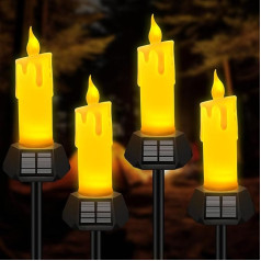 SINGCHUNGTE Pack of 4: Saules LED sveces, nedegošas sveces ar reālu mirgojošu LED liesmu, āra ūdensizturīgas nedegošas sveces, kustīga liesma