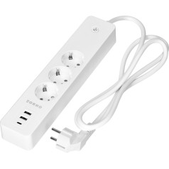 Pagarinātājs ar 3 iezemētām Schuko rozetēm un 2xUSB slēdzi, Tuya Smart Wi-Fi, balts