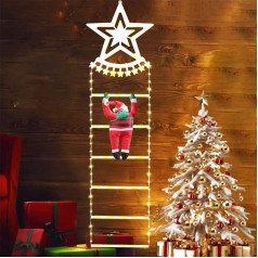 Anyingkai LED Santa Claus Ladder, 1.75 m Ladder Fairy Lights with Santa Claus with Timer, Memory Function, 8 Modes, for Indoor Outdoor Christmas Tree Window Christmas Decoration