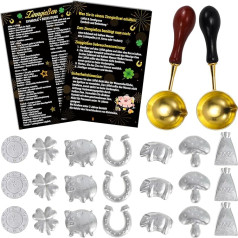 DPKOW Jaungada vakars Jaunā gada vakars Alvas liešanas svina liešanas komplekts, 21 alvas figūriņas un 2 karotes instrukcijas, Jaunā gada vakara spēles Jaungada dāvanas Lucky Pig Clover Horseshoe Wax Casting Jaungada vakars Lead