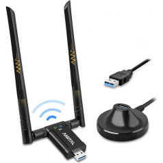 WLAN adapteris 1200 Mbit/s, WLAN USB atmintinė su dviejų dažnių 867 Mbit/s (5 GHz), 300 Mbit/s (2,4 GHz) WLAN imtuvu, 2 x 5 dBi antena ir USB 3.0 prijungimo stotimi su 65 cm kabeliu, skirta staliniams kompiuteriams, nešiojamiesiems kompiuteriams su 