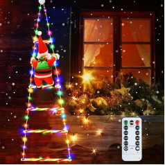 Joellfuner LED Santa Claus Ladder Fairy Lights, 0.75 m LED Christmas Lighting with Timer, Memory Function, 8 Modes, Ladder Fairy Lights with Santa Claus for Indoor Christmas Tree Christmas Decoration