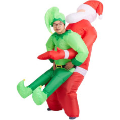 THE TWIDDLERS Santa Claus Piggyback Costume, Inflatable Santa Claus Wearing Elf, Funny Christmas Clothes with Fan for Adults up to 2 Metres