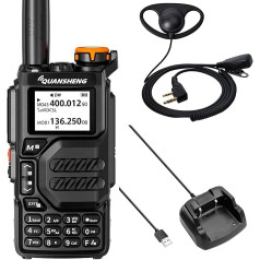 QUANSHENG UV-K5 Radio 5W Walkie Talkie tālvadības tālvadības uzlādējams rokas radio pieaugušajiem Policijas radio ar FM, NOAA, C tipa uzlāde, 200 kanāli (UV-K5 ar D01CK)