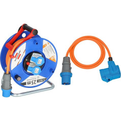 Brennenstuhl CEE 230 V Camping Cable Reel (25 м, 2 розетки CEE, IP44, сделано в Германии) & Adapter Cable with CEE Plug and Angle Coupling Including Earthing Contact Combination Socket (1.5 m, 230 V/16