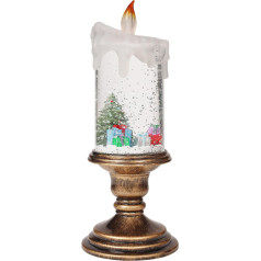 Belle Vous Christmas Lantern with Snow Flurry - Snow Globe Lamp Flameless Christmas Tree with Snow 26 x 10 cm Illuminated Snow Globe with Water Glitter Candle Bronze Stand Christmas Decoration Table