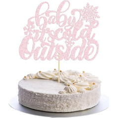 Gyufise 1 Pack Pink Glitter Baby It's Cold Outside Cake Topper Winter Baby Shower Decoration Christmas Snowflake Cake Decorations Happy New Year Xmas Holiday Party Supplies