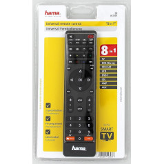 Hama universālā tālvadības pults (piemērota līdz pat 4 ierīcēm un vairāk nekā 1000 zīmoliem) melna 8-in-1 (Smart TV)