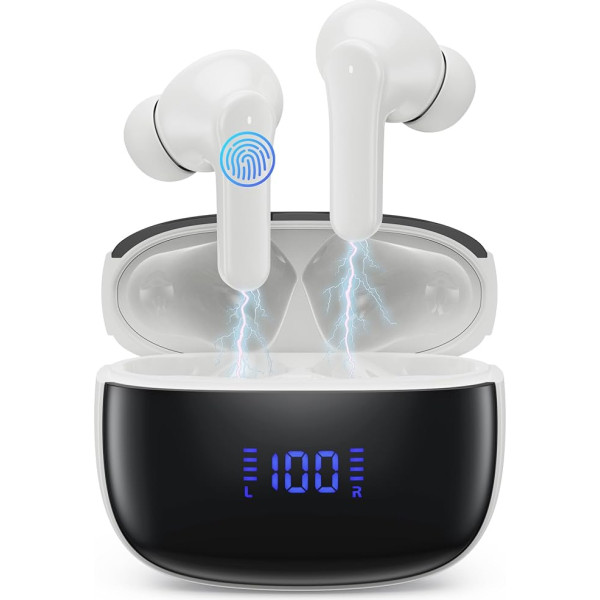 Bluetooth austiņas, bezvadu Bluetooth 5.3 In-Ear austiņas ar 4 ENC trokšņu slāpēšanas mikrofonu, bezvadu austiņas Deep Bass Wireless Earbuds 50 Hours, IP7 ūdensnecaurlaidīgas austiņas, LED displejs, balts