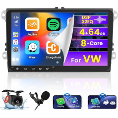 [8Cores 4G+64G] Hikity Autoradio Android 13 Für VW Golf 5 EOS Golf 6 Passat B6 Polo Caddy 9'' Touch Display Radio mit 1280*720 Pixel 32EQ FM RDS Wireless Carplay Android Auto GPS Navi Rückfahrkamera