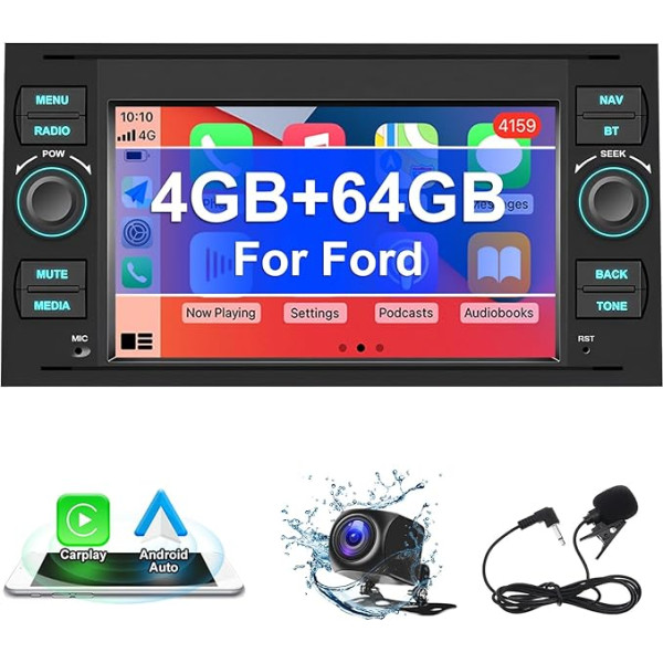 4G + 64G Android 13 Auto radio ar satelīta navigāciju Ford Focus Fiesta Galaxy Fusion Mondeo Transit Connect ar Carplay Android Car, 7 collu ekrāns Radio 2 DIN ar Bluetooth WiFi SWC + atpakaļgaitas kamera