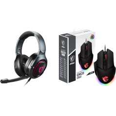 MSI IMMERSE GH50 Gaming Headset - austiņas ar 7.1 virtuālo telpisko skaņu & CLUTCH GM20 Elite Gaming Mouse - 6400 DPI optiskais sensors, labās rokas, 20Mio+ klikšķu Omron slēdži