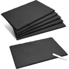 Navaris Slate Plate Plate Mats, komplekts ar krītu - 30 x 20 cm Slate Plate Plate Mats, 6 x Servēšanas paklājiņš suši sieram - kvadrātveida, antracīta krāsā