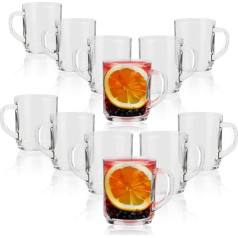 com-four® 12 x tējas glāzes ar rokturi, 240 ml kafijas glāze no borosilikāta stikla, glāzes kafijai, tējai vai Latte Macchiato, var mazgāt trauku mazgājamā mašīnā un mikroviļņu krāsnī (caurspīdīgas, 240 ml, 12 gab.)