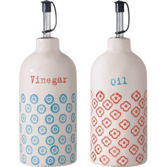 Bloomingville Emma Vinegar Oil Set Retro Набор бутылок для уксуса и масла Диаметр 7 Высота 20 см Сине-красная керамика Набор из 2 бутылок вмещает около 400 мл