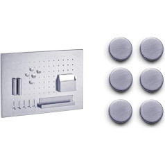 Zeller memo board, stainless steel, silver, 50 x 35 x 1.5 cm and 11203 magnet set, 6 pieces, diameter 2.7 cm, stainless steel