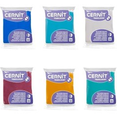 CERNIT CE9256275AMZC - 6 gabaliņi caurspīdīgas polimēra pastas - modelēšanas māls cepšanai - 6 bloki pa 56g (safīrs, tirkīzs, rubīns, smaragds, dzintars un balta)