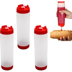 EMVANV 3 iepakojuma plastmasas izspiežamās pudeles 16oz apgrieztās plastmasas izspiežamās pudeles mērcei kečups skābais krējums pašblīvējošs sīrupa dozators restorānam sarkans